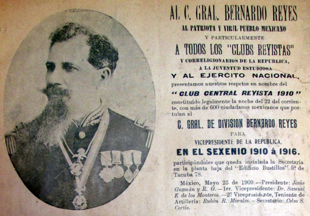 El Círculo Central Reyista 1910 propone al general Reyes como candidato para la vicepresidencia